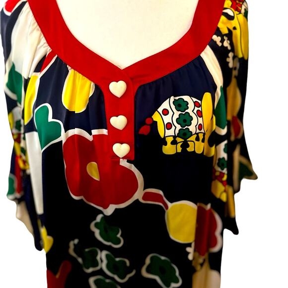 Voom Joy Han Floral Elephant Print Silk Art to Wear Shirt Dress Flared, XS - Picture 2 of 10